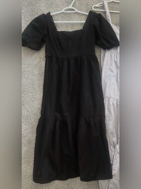 Japna Black Square-Neck Puff Sleeve Midi Dress